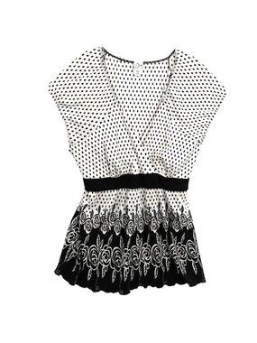 Butterfly Women’s Polka Dot & Floral Print Blouse White Black Size 26/28 Stretch